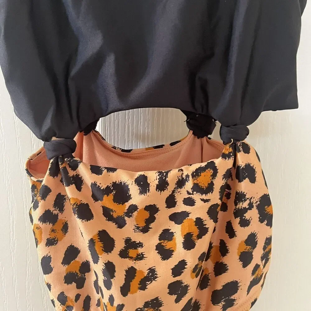 Art Class Black Leopard Print One Piece Swimsuit Girls Size Medium 7-8